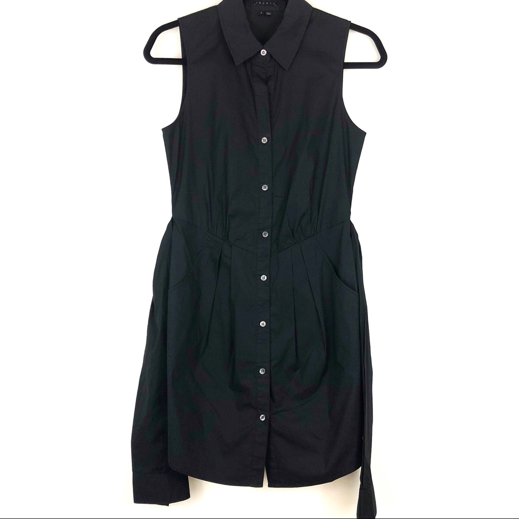 Theory Black Cotton Appel Shirt Dress (Sz 2)